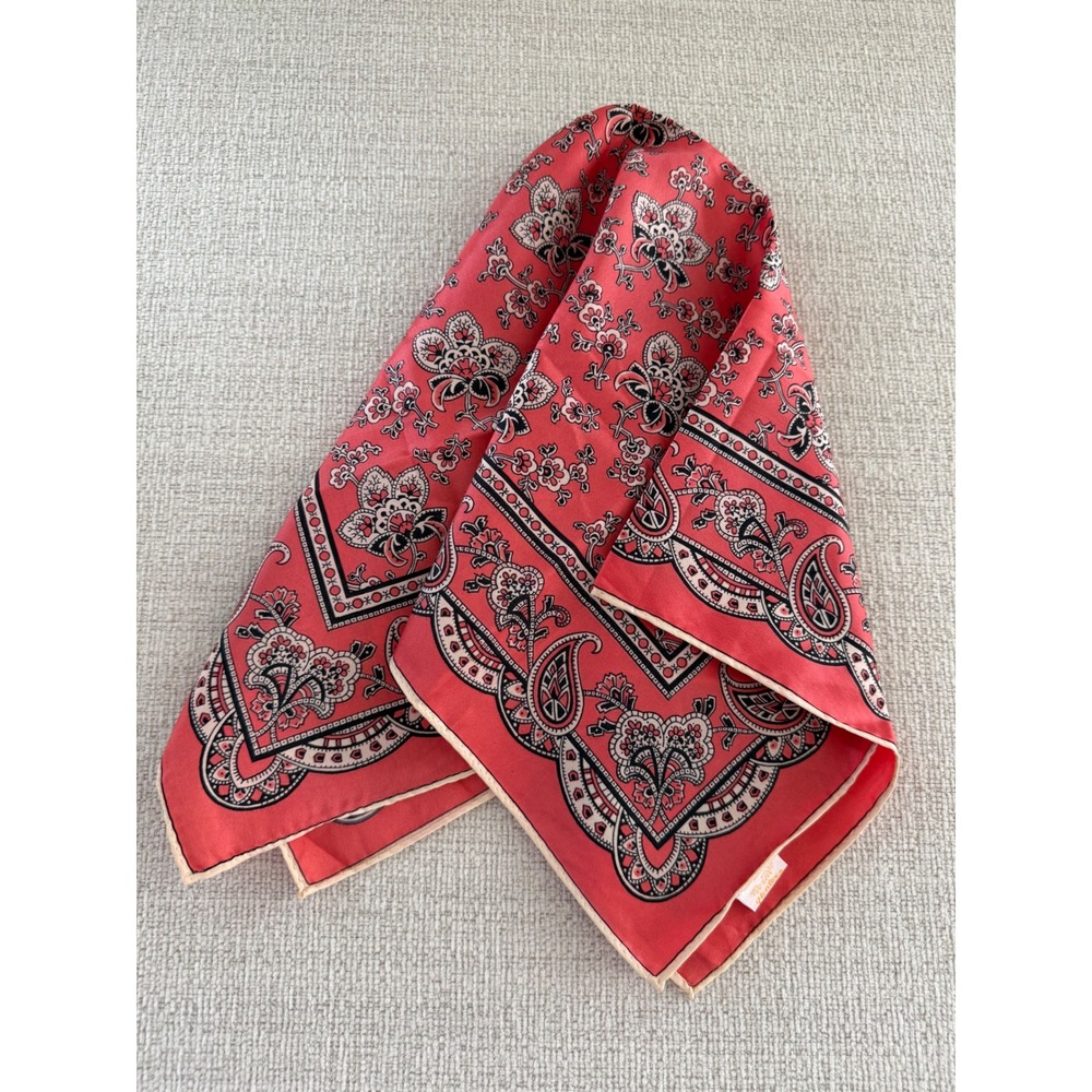 Vintage Glentex Red Paisley Floral Scarf 100% Nylon Made In Japan Square Bandana